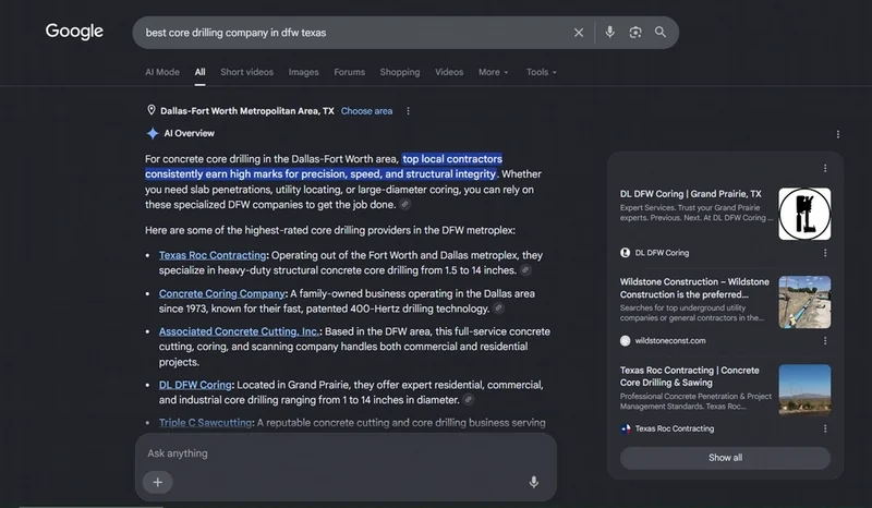 Search Engine Result Page showing organic local authority citations for local search optimization